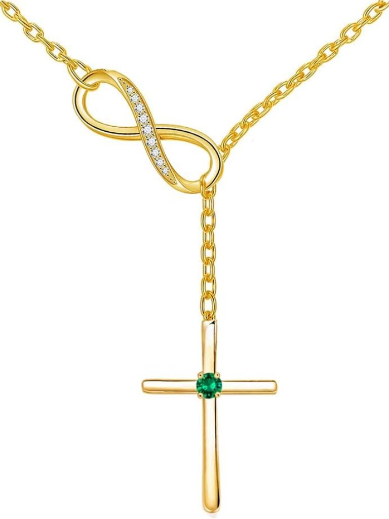 18k Yellow Gold Infinity Cross Birthstone Necklace 12 Months Infinity Cross Y-Ne